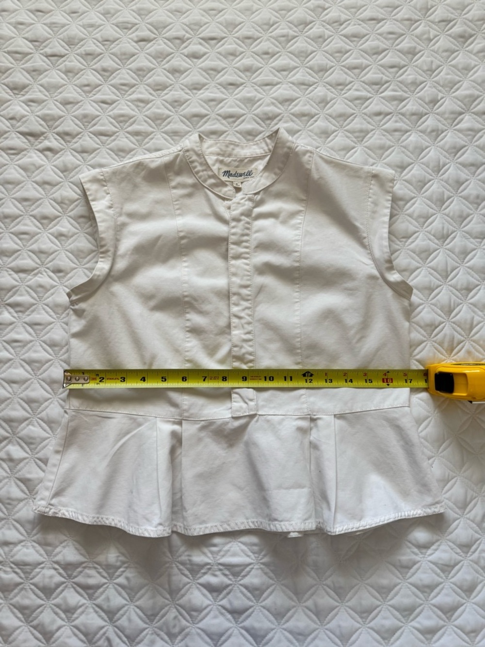 Madewell White Hidden Button Placket Sleeveless Pleated Peplum Top Size 2 - Picture 10 of 16